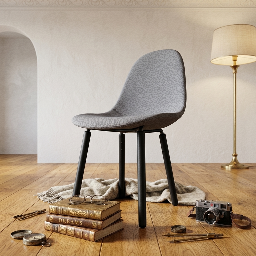 stuhl, wohnzimmer, standlampen, holzboden, vintage kamera